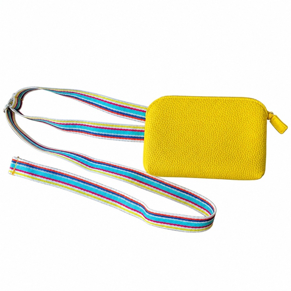Nordstrom Yellow Pebbled Belt Bag Multi Stripe Adjustable Strap Waist Pack
